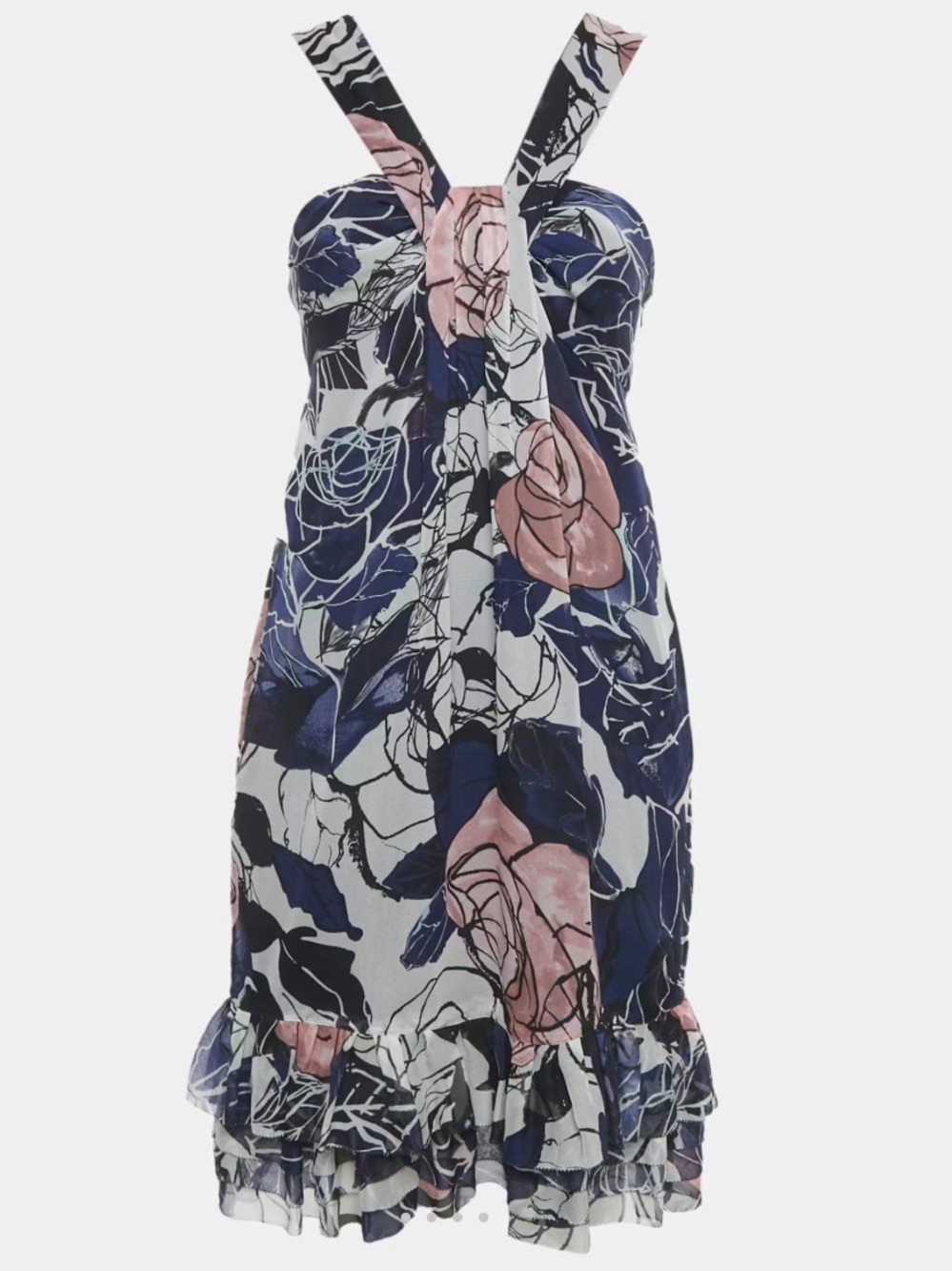 Diane Von Furstenberg Navy and Pink Floral Midi Dress Size 10